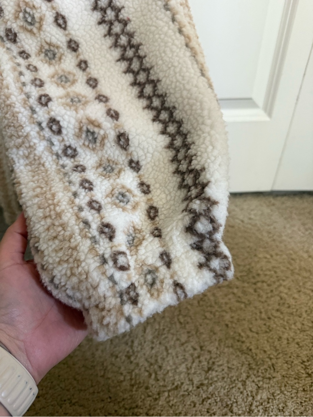 Universal Thread Patterned Shearling Zip Jacket - Cream & Brown - Picture 6 of 7
